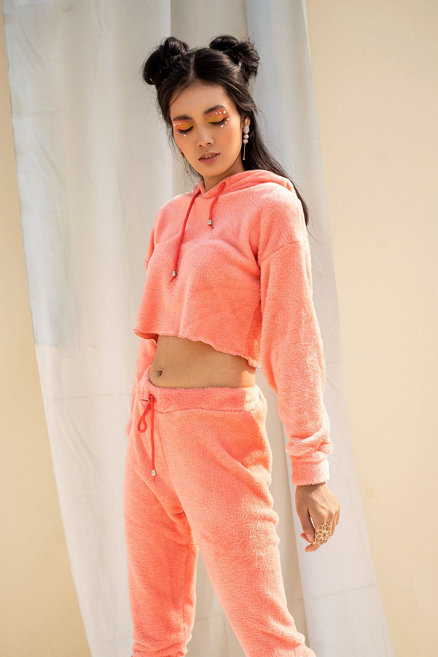 Soft Touch Fitted Salmon Joggers and Crop Hoodie Set