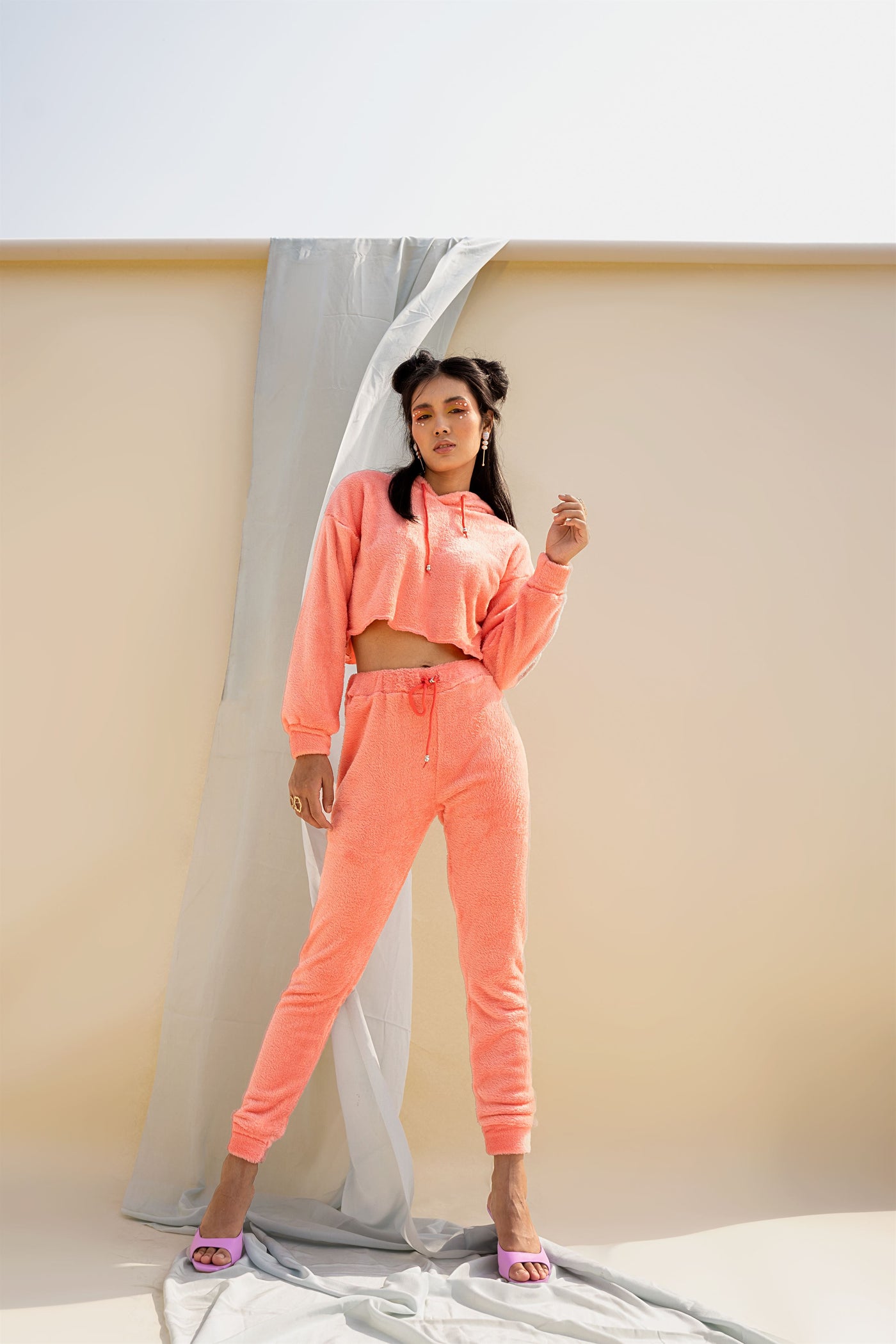Soft Touch Fitted Salmon Joggers and Crop Hoodie Set