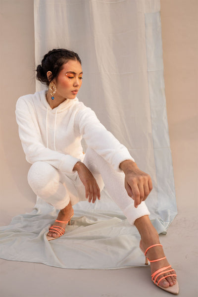 Soft Touch Fitted White Joggers and Crop Hoodie Set