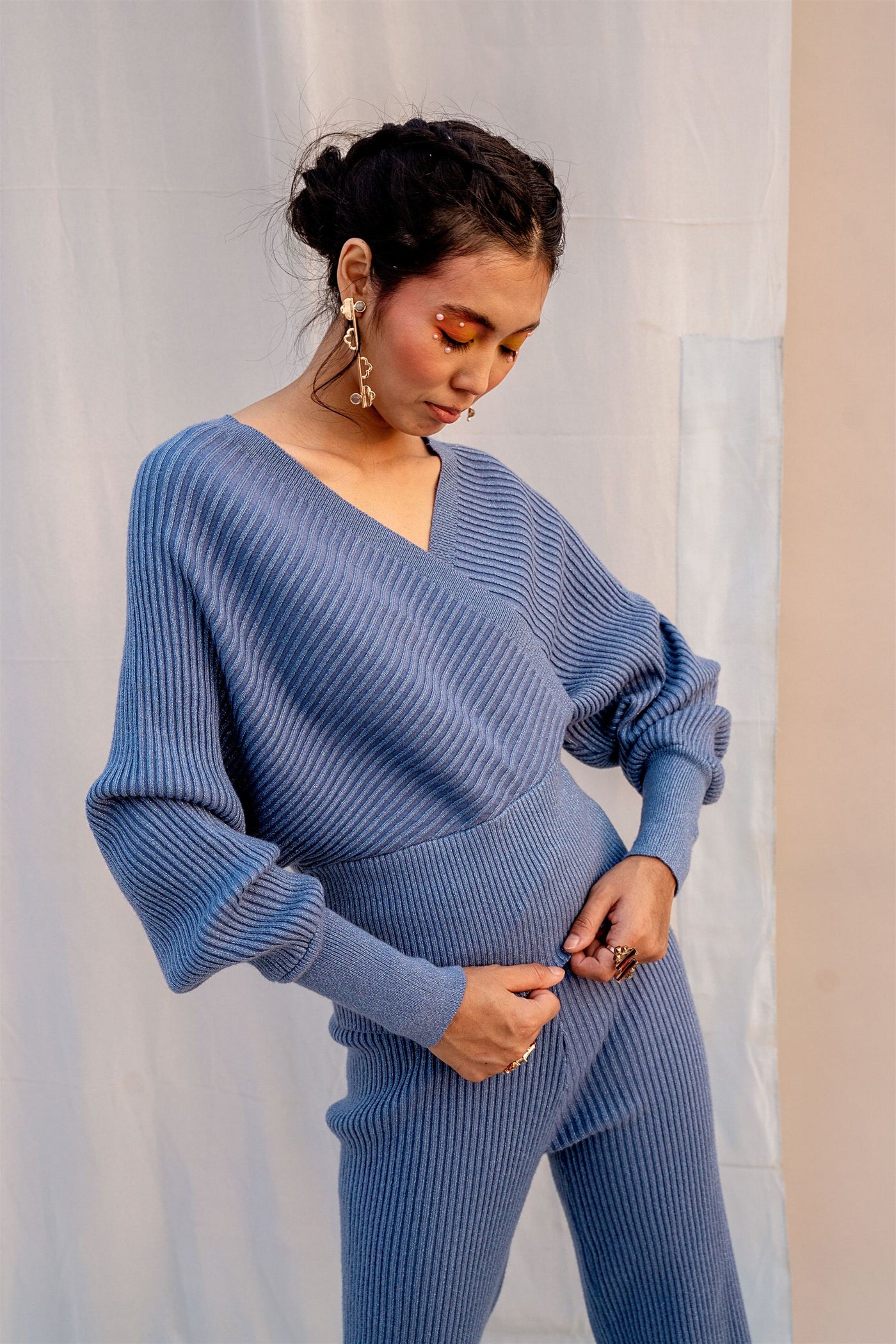 Ribbed shimmer sweater suit set
