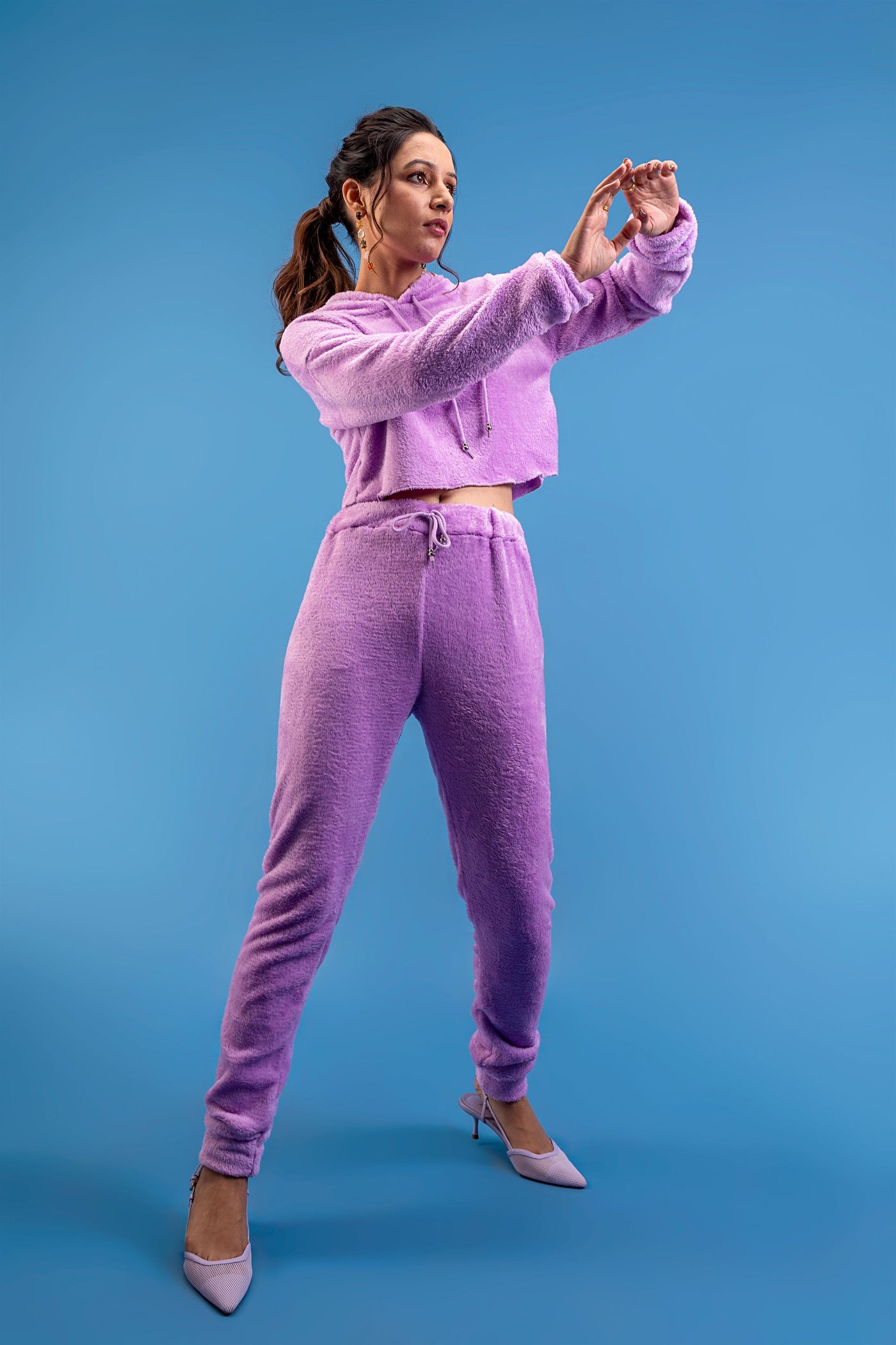 Soft Touch Fitted Lilac Joggers and Crop Hoodie Set