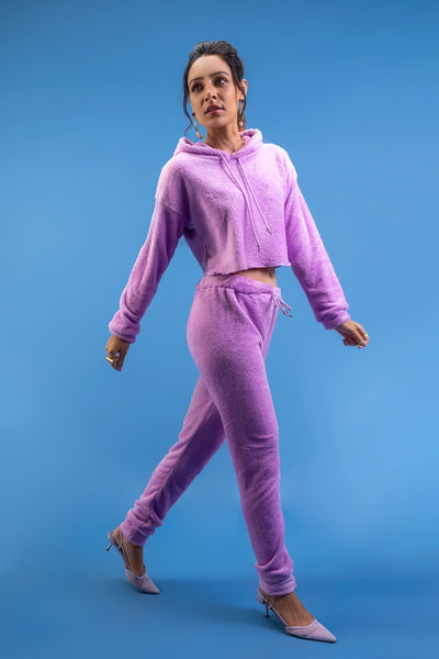 Soft Touch Fitted Lilac Joggers and Crop Hoodie Set