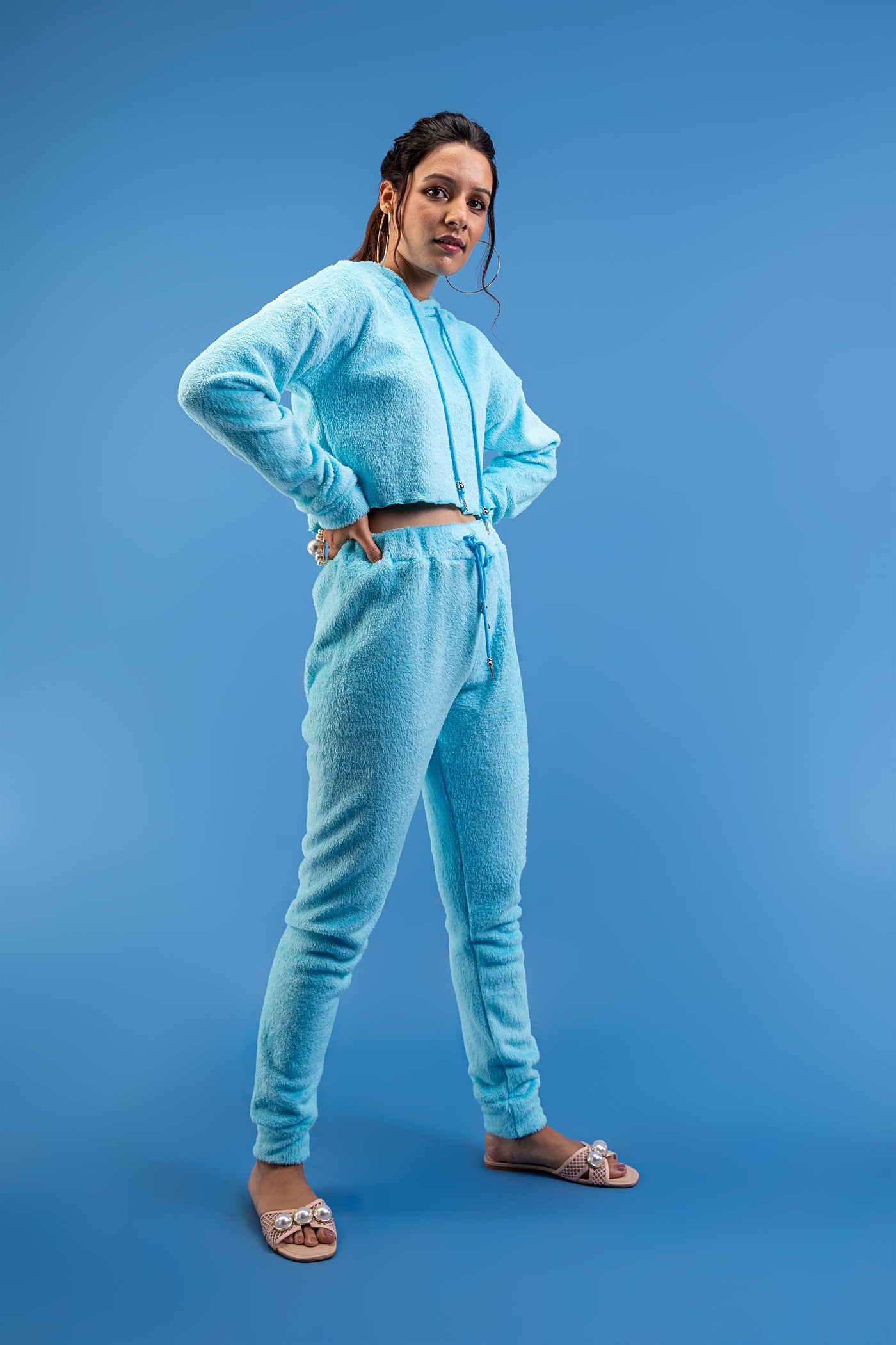 Touch Fitted Baby blue Joggers and Crop Hoodie Set