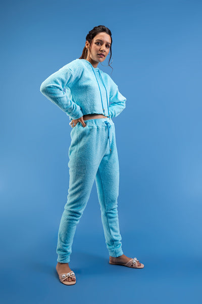 Touch Fitted Baby blue Joggers and Crop Hoodie Set
