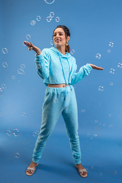 Touch Fitted Baby blue Joggers and Crop Hoodie Set