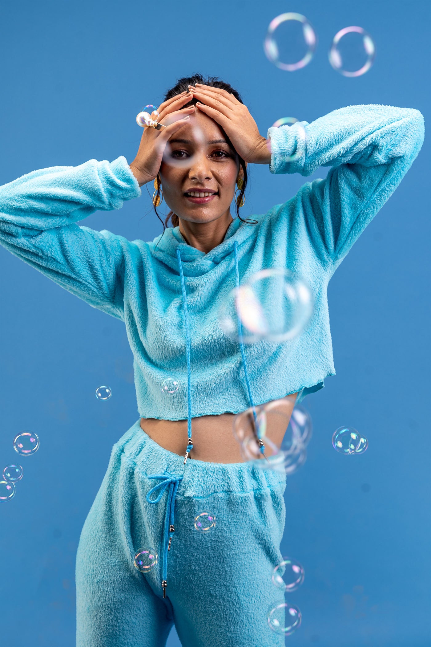 Touch Fitted Baby blue Joggers and Crop Hoodie Set