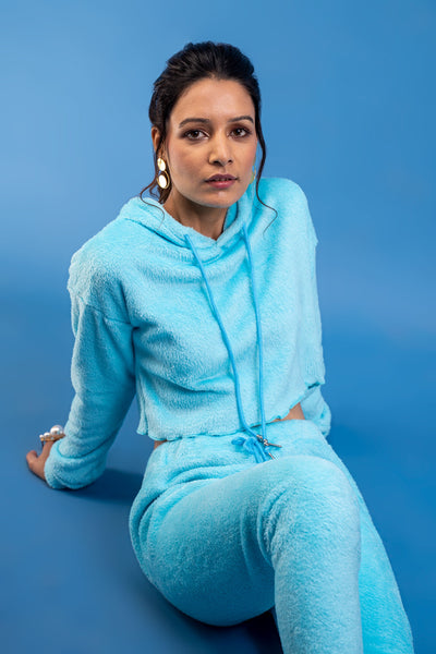 Touch Fitted Baby blue Joggers and Crop Hoodie Set
