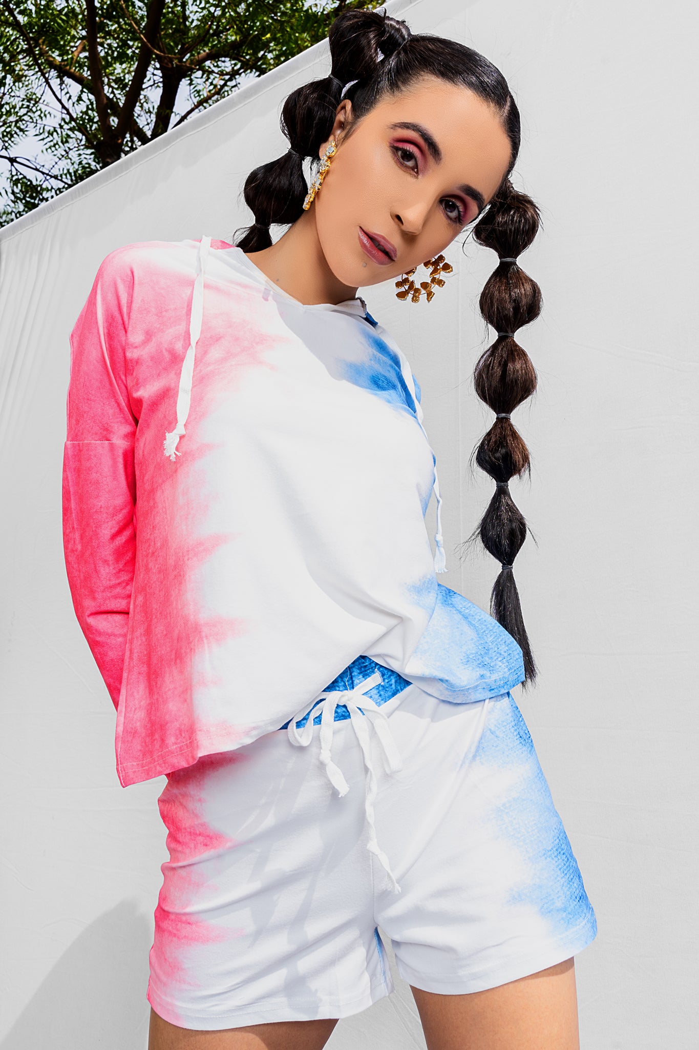 Aurora Multicolored Tie-dye Hoodie & Shorts Set