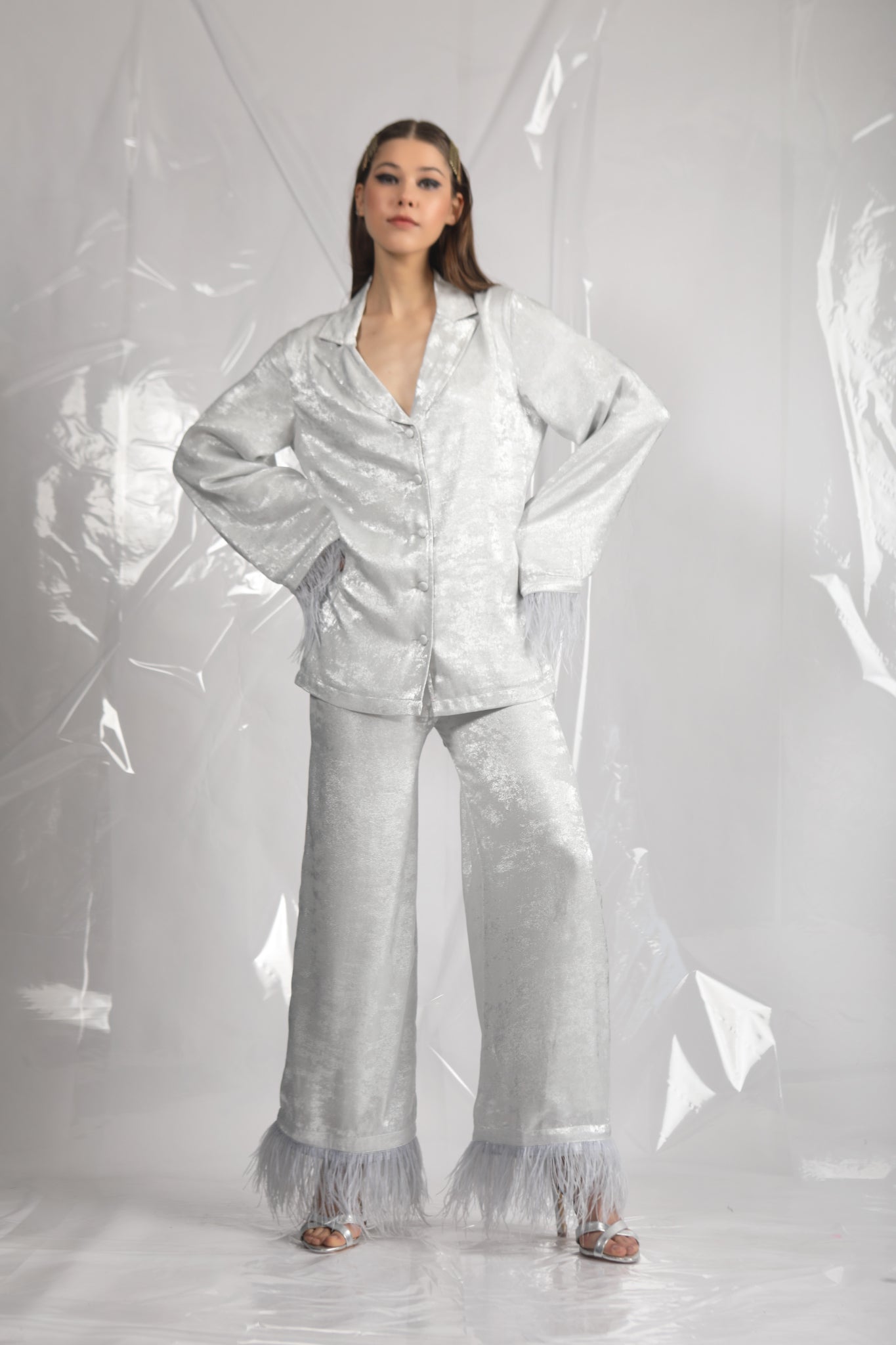 Leah- Silver Feather Pyjama Sets