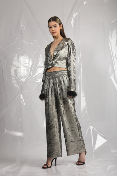 Leah- Black Gold Feather Pyjama Sets