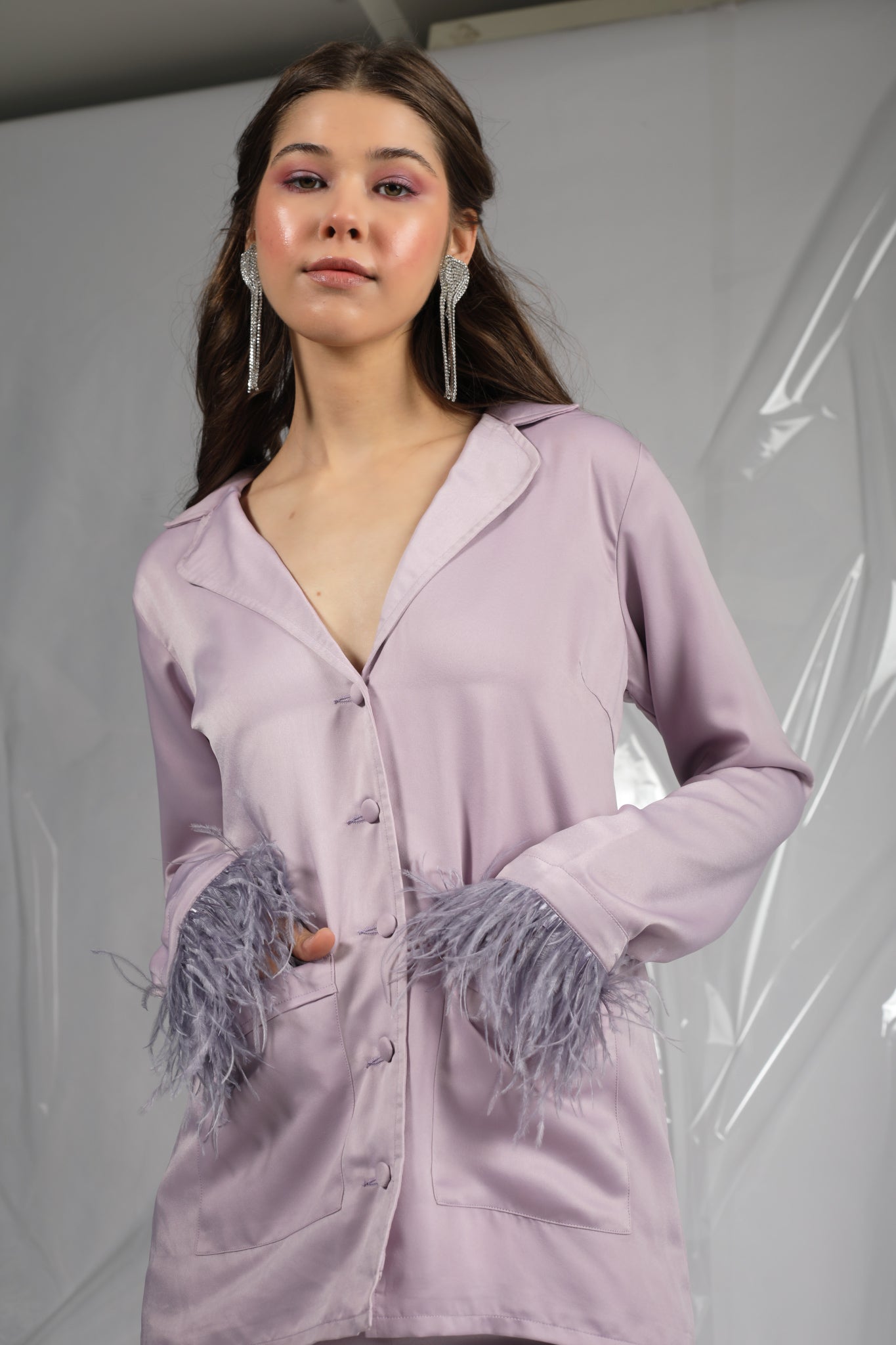 Leah-Lilac Feather Pyjama Sets