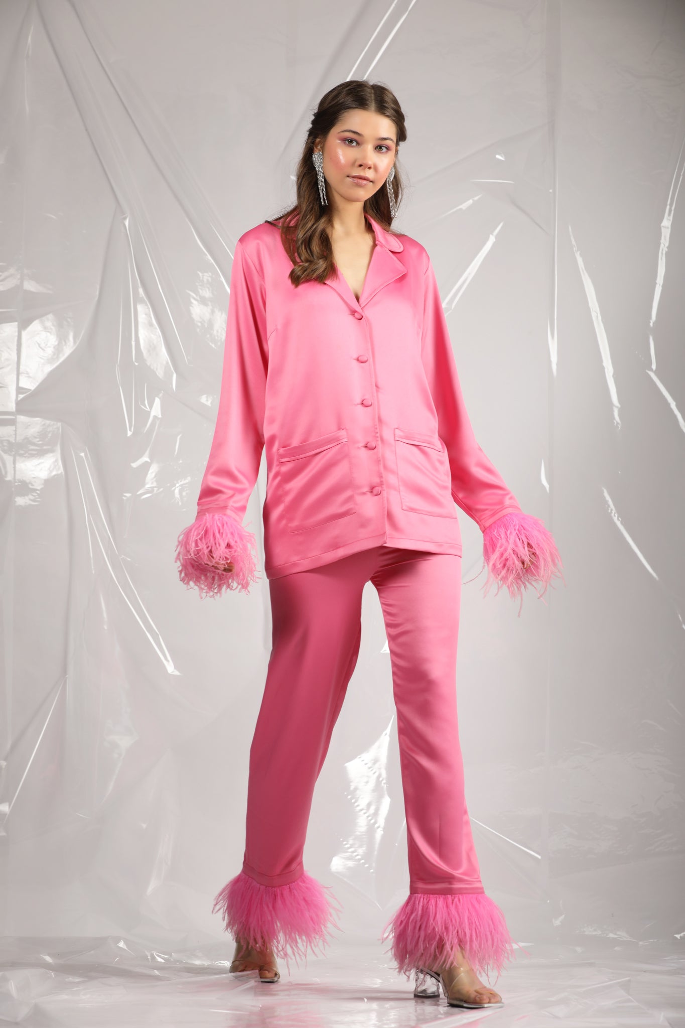 Leah- Pink Feather Pyjama Sets