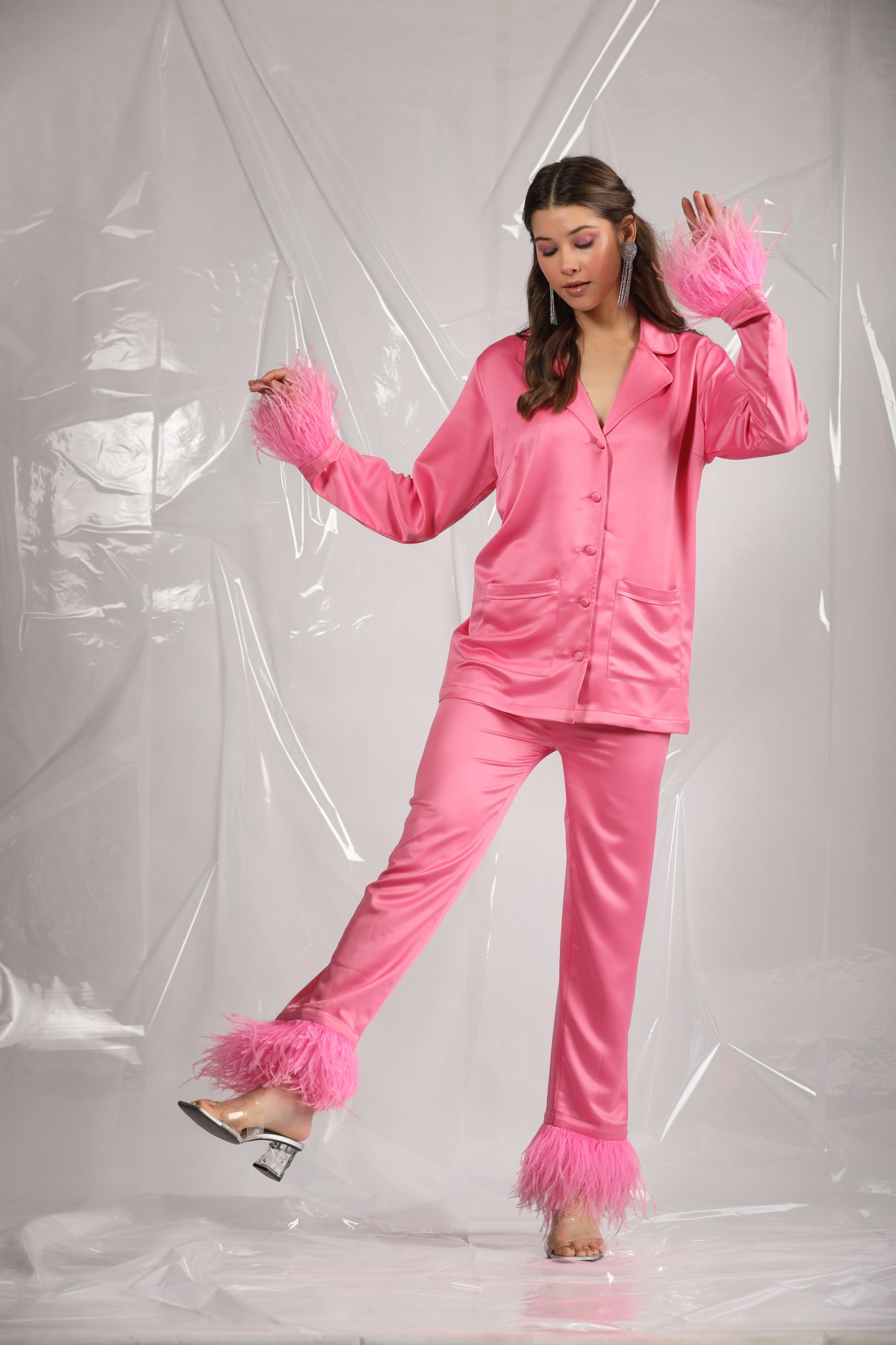 Leah- Pink Feather Pyjama Sets