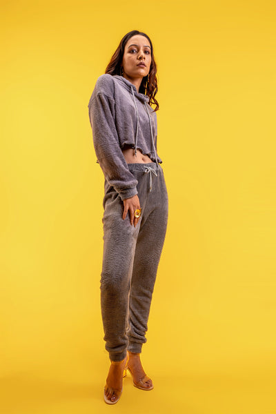 Soft Touch Fitted Charcoal grey Joggers and Crop Hoodie Set