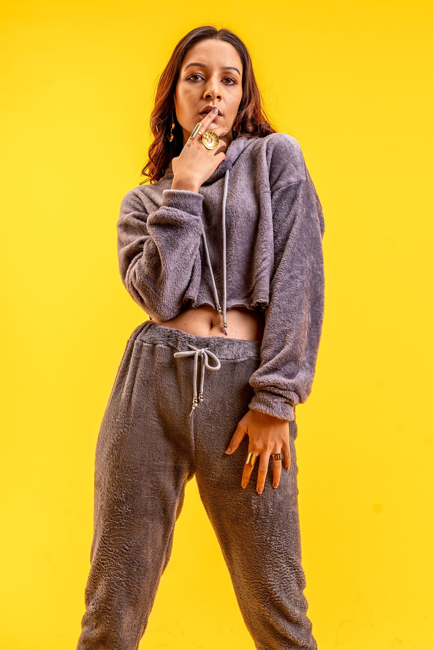 Soft Touch Fitted Charcoal grey Joggers and Crop Hoodie Set